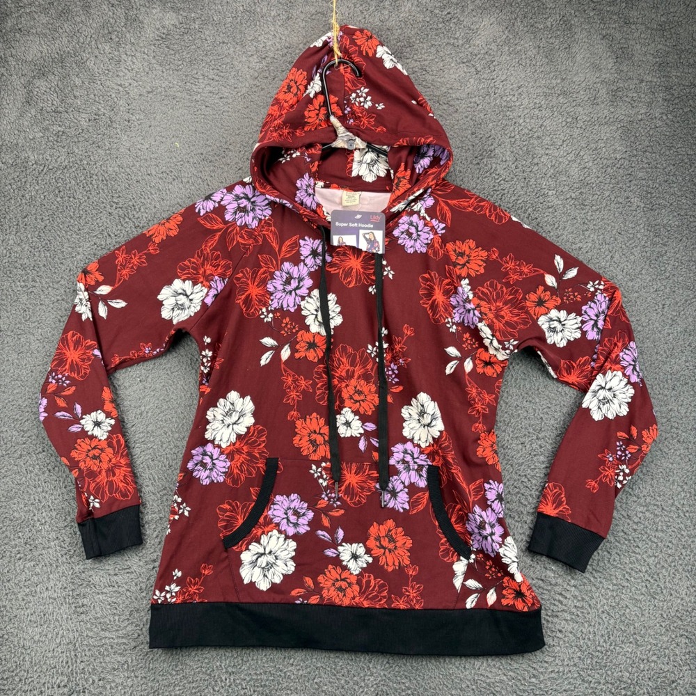 Lily Super Soft Hoodie Floral Print Burgundy Purple White Red Women's S-M